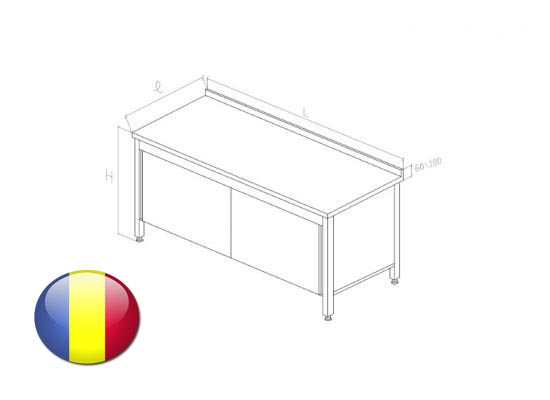 MASA INOX CU REBORD TIP DULAP CU USI GLISANTE SI POLITA INTERMEDIARA 1000X700X850 MM